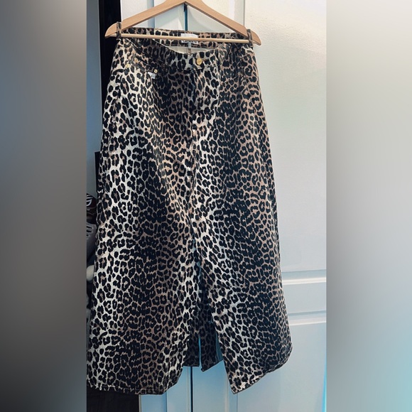 GANNI LEOPARD DENIM MAXI SLIT SKIRT - Picture 5 of 5